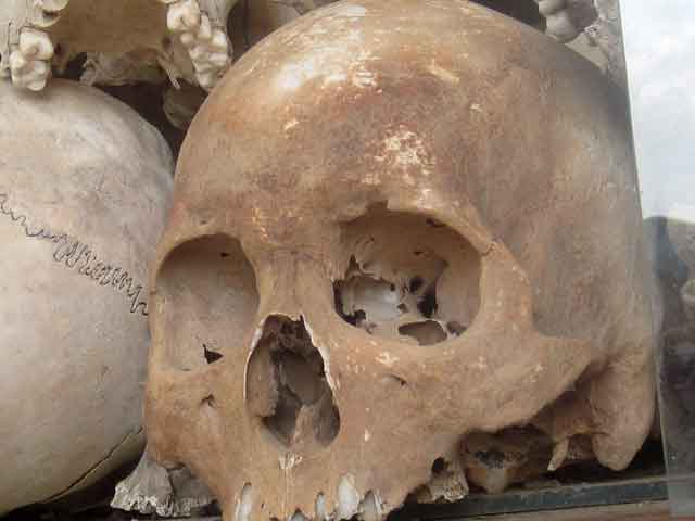 The Killing Fields of Cambodia. Skulls are preserved, Two million Cambodians slaughtered under Pol Pot regime.