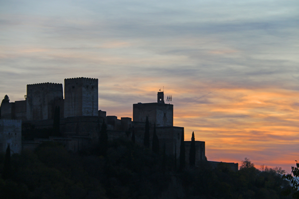 Spectacular sunset over the Alhambra. 